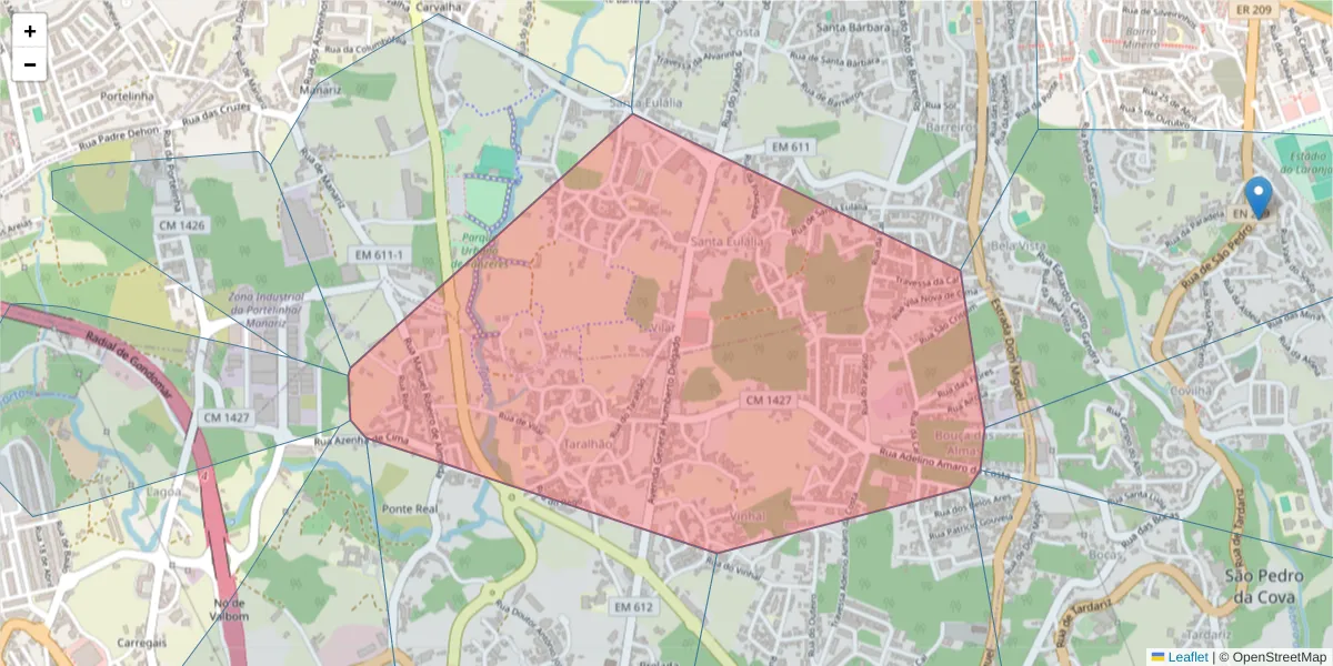Mapa detalhado do código postal 4510-570 com limites, códigos postais vizinhos e agências dos correios
