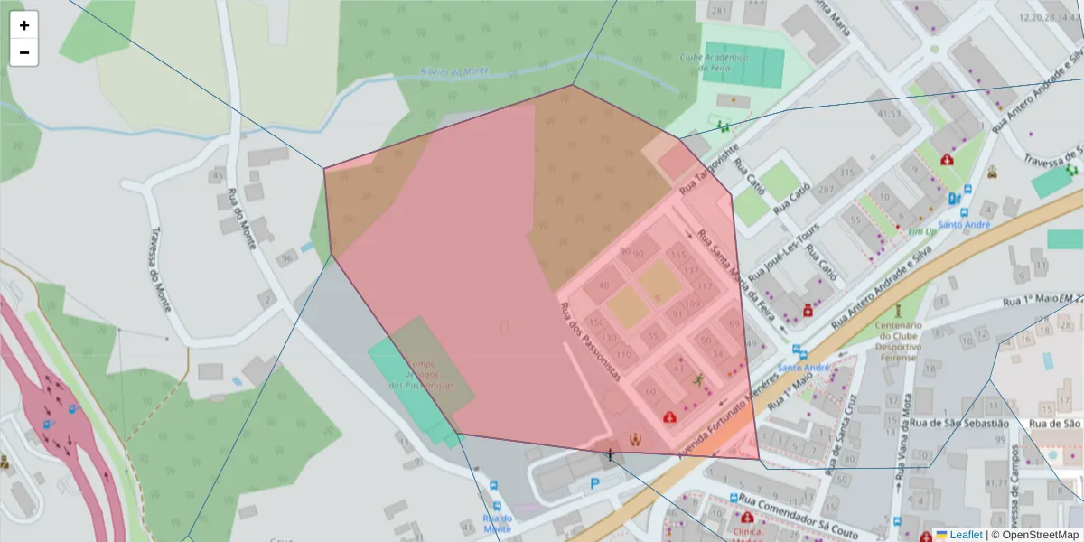 Mapa detalhado do código postal 4520-143 com limites, códigos postais vizinhos e agências dos correios