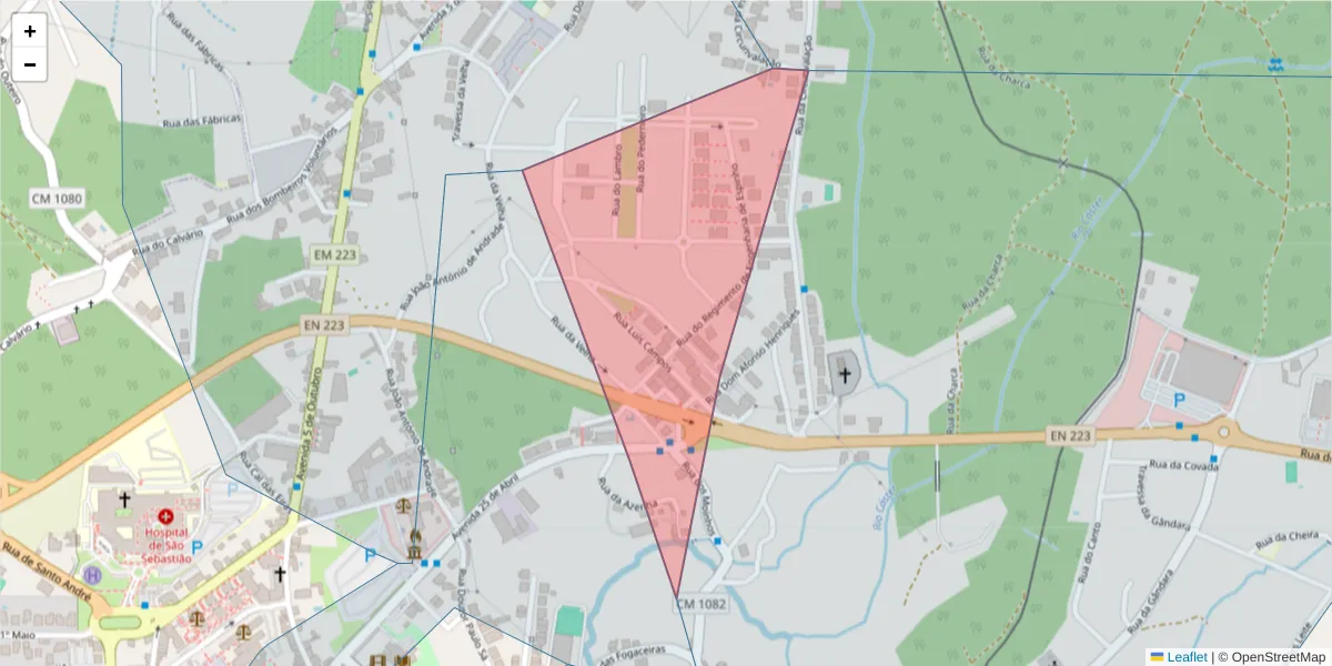 Mapa detalhado do código postal 4520-238 com limites, códigos postais vizinhos e agências dos correios
