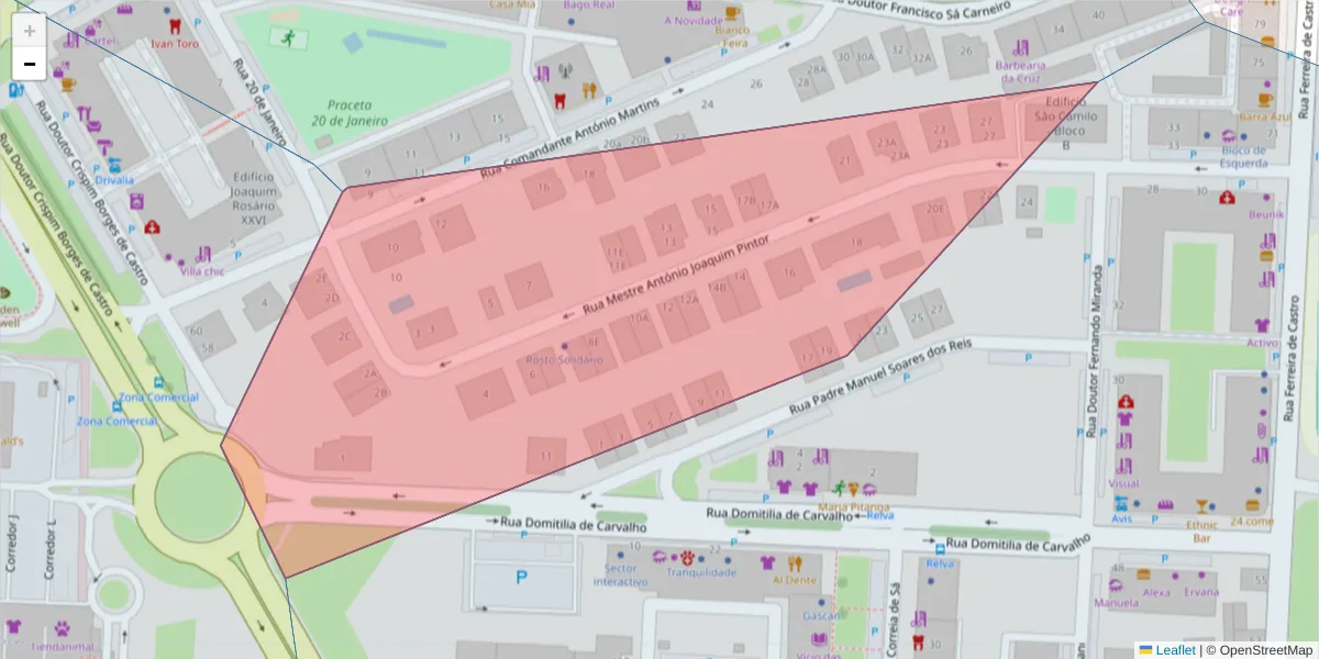 Mapa detalhado do código postal 4520-239 com limites, códigos postais vizinhos e agências dos correios