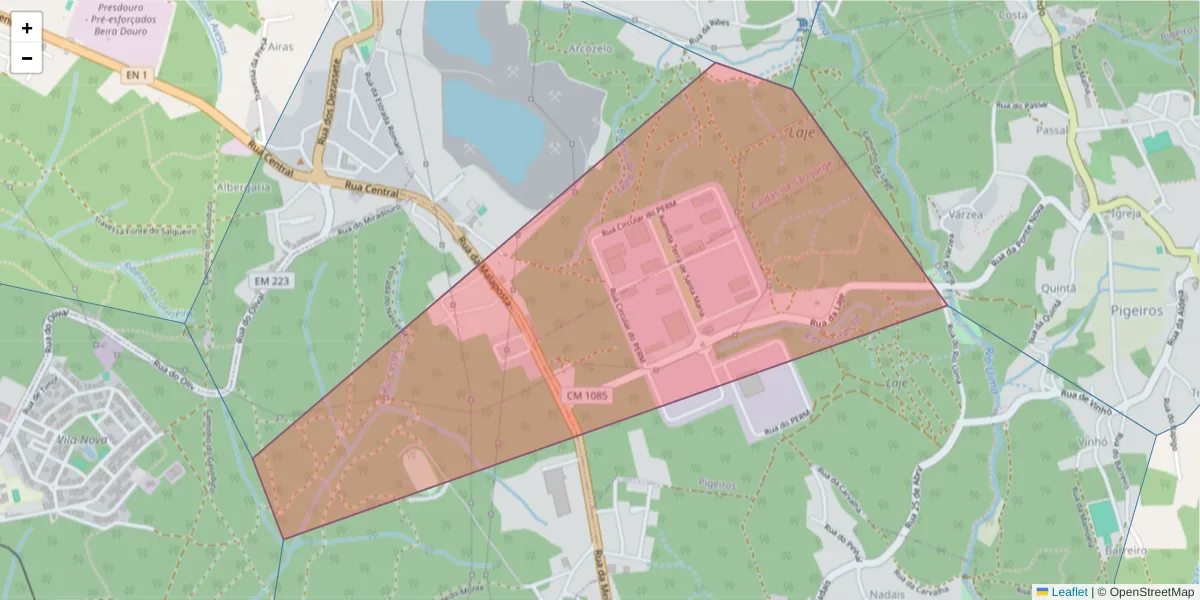 Mapa detalhado do código postal 4520-506 com limites, códigos postais vizinhos e agências dos correios