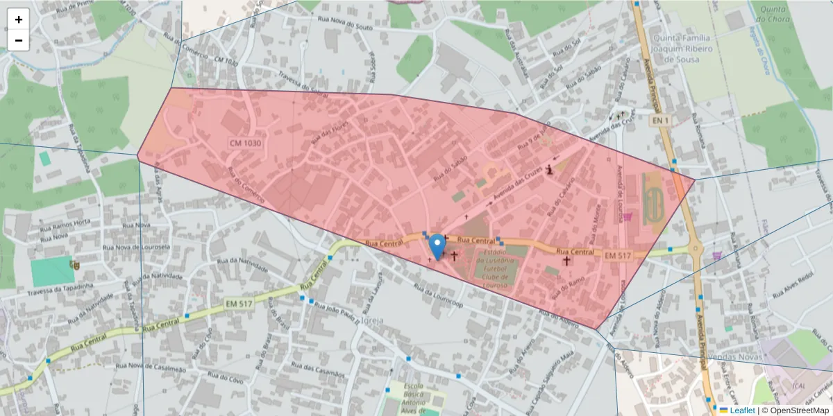 Mapa detalhado do código postal 4535-012 com limites, códigos postais vizinhos e agências dos correios