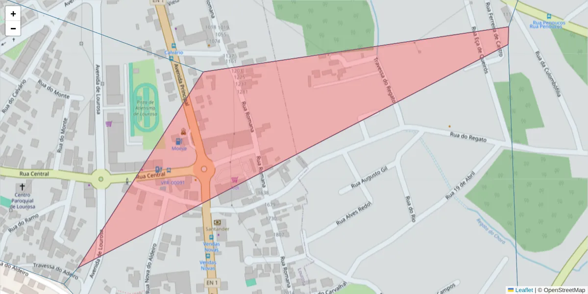 Mapa detalhado do código postal 4535-031 com limites, códigos postais vizinhos e agências dos correios