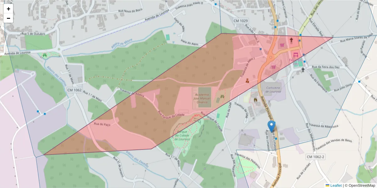 Mapa detalhado do código postal 4535-036 com limites, códigos postais vizinhos e agências dos correios