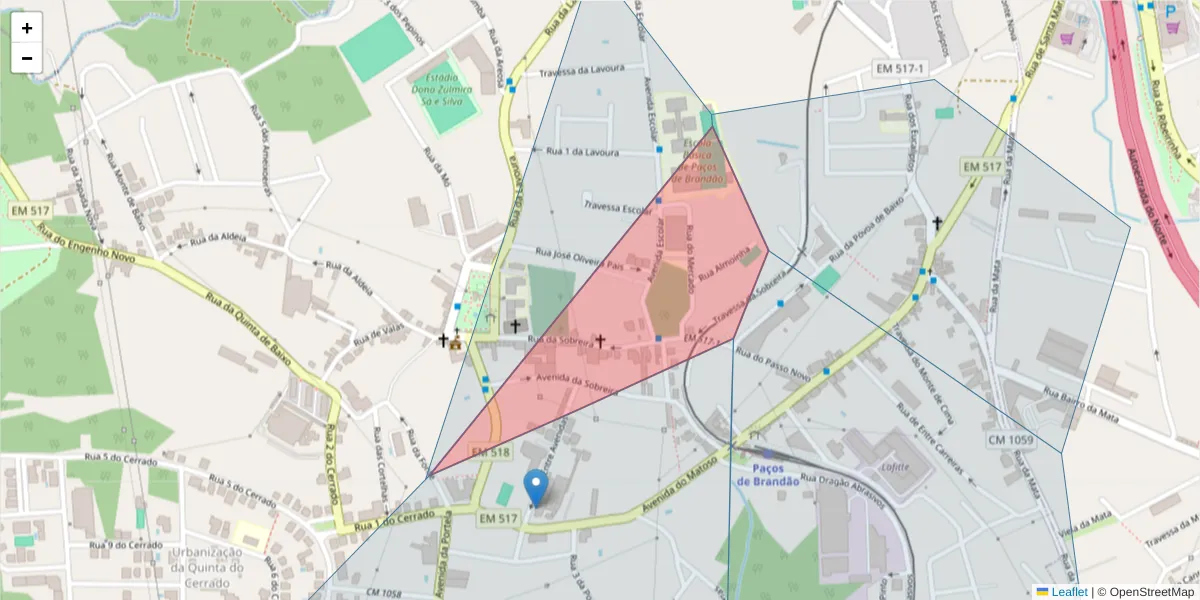 Mapa detalhado do código postal 4535-297 com limites, códigos postais vizinhos e agências dos correios