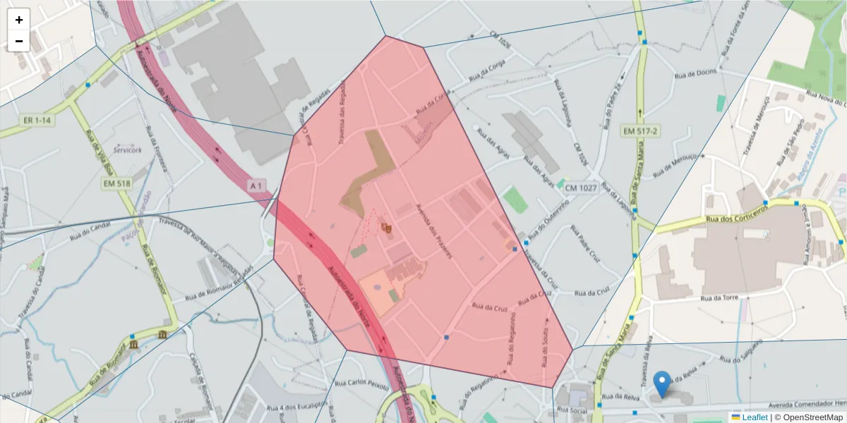 Mapa detalhado do código postal 4536-904 com limites, códigos postais vizinhos e agências dos correios