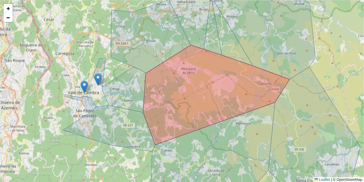 Mapa detalhado do código postal 4540-012 com limites, códigos postais vizinhos e agências dos correios
