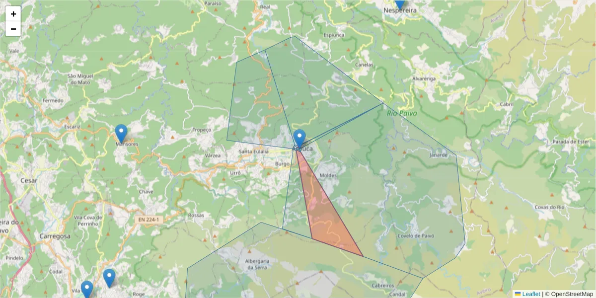 Mapa detalhado do código postal 4540-101 com limites, códigos postais vizinhos e agências dos correios