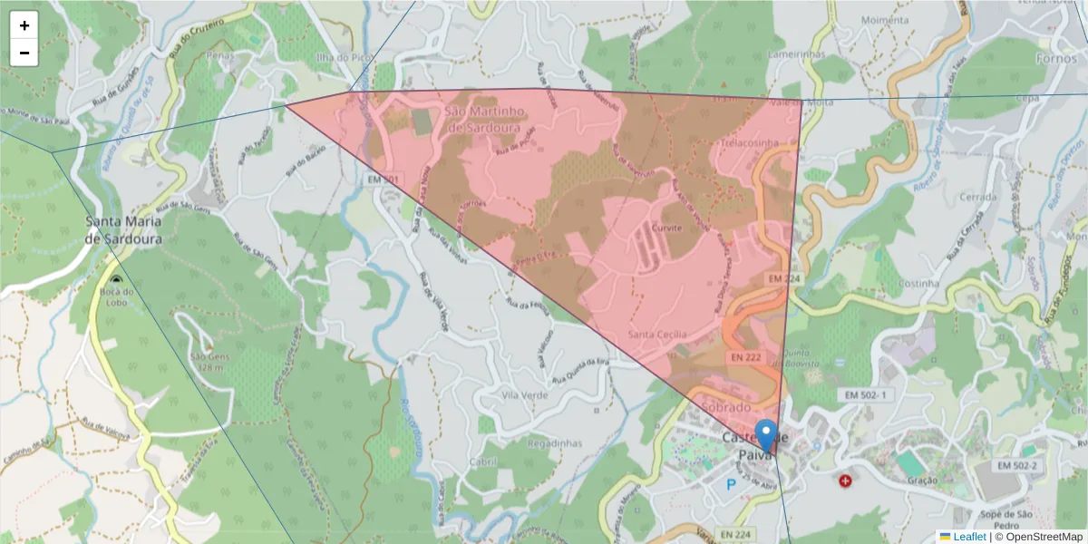 Mapa detalhado do código postal 4550-103 com limites, códigos postais vizinhos e agências dos correios