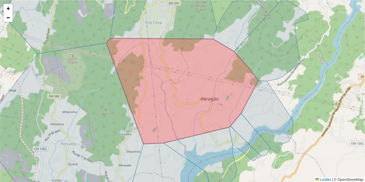 Mapa detalhado do código postal 4560-030 com limites, códigos postais vizinhos e agências dos correios