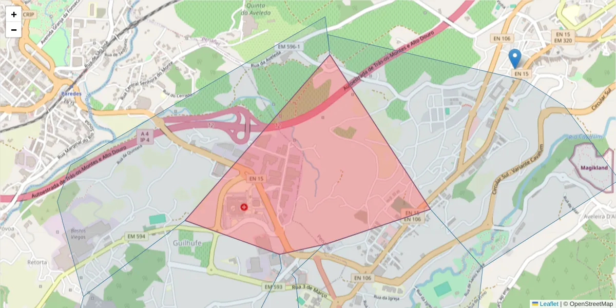 Mapa detalhado do código postal 4560-131 com limites, códigos postais vizinhos e agências dos correios