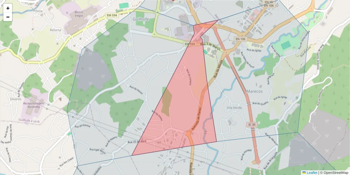 Mapa detalhado do código postal 4560-162 com limites, códigos postais vizinhos e agências dos correios