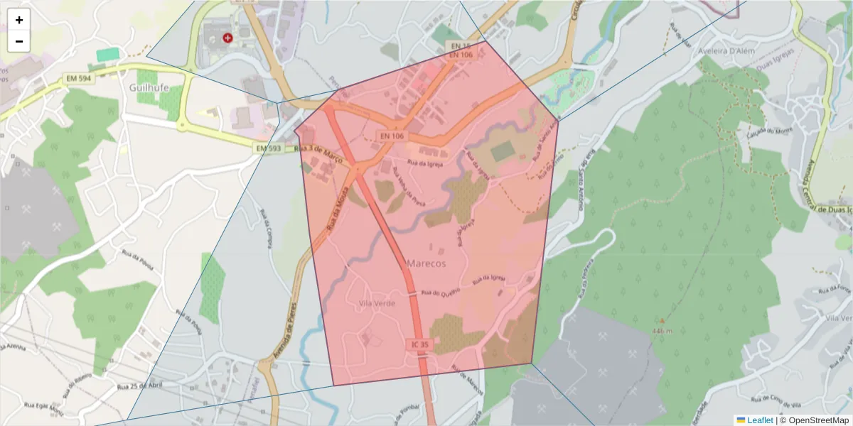Mapa detalhado do código postal 4560-163 com limites, códigos postais vizinhos e agências dos correios