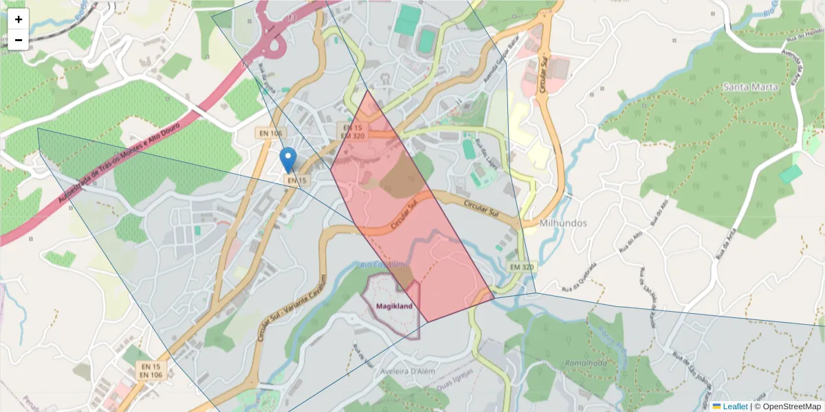 Mapa detalhado do código postal 4560-485 com limites, códigos postais vizinhos e agências dos correios