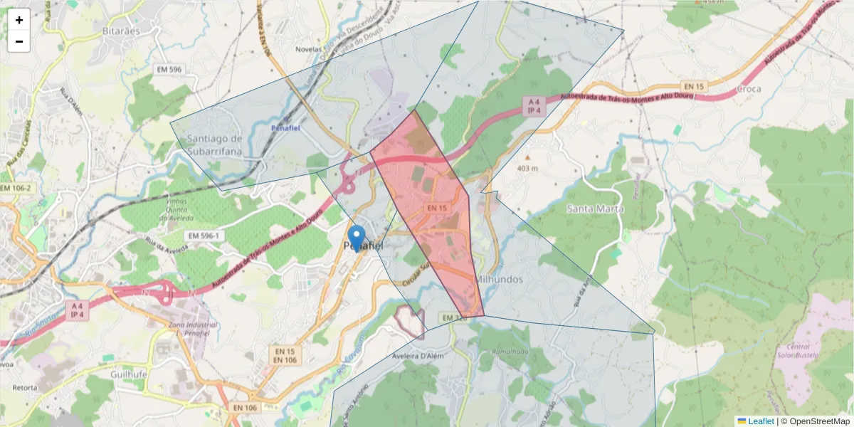 Mapa detalhado do código postal 4560-511 com limites, códigos postais vizinhos e agências dos correios