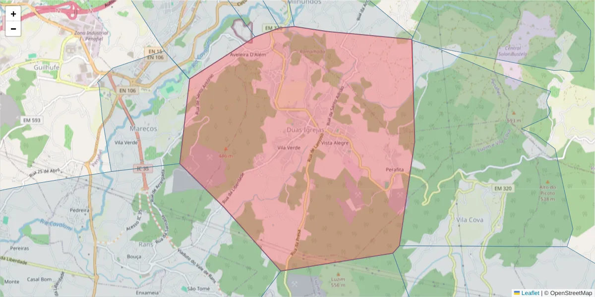 Mapa detalhado do código postal 4560-71 com limites, códigos postais vizinhos e agências dos correios
