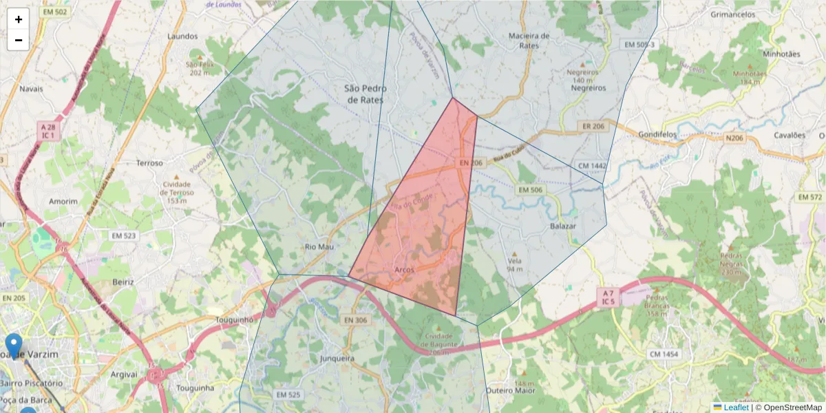 Mapa detalhado do código postal 4570-029 Balazar com limites, códigos postais vizinhos e agências dos correios
