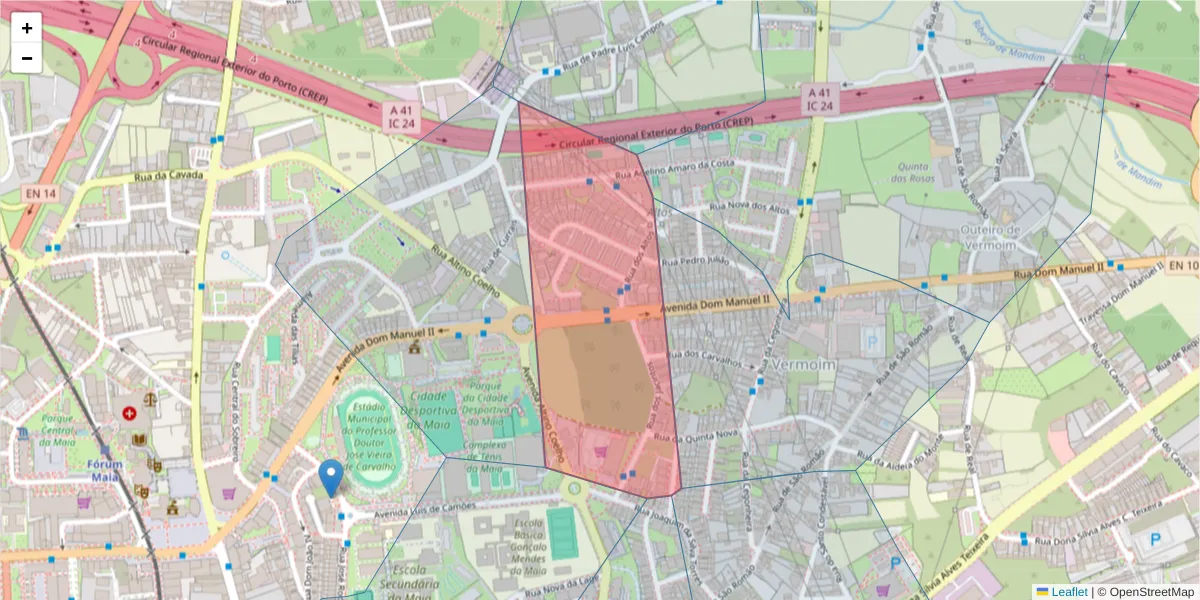 Mapa detalhado do código postal 4570-334 com limites, códigos postais vizinhos e agências dos correios