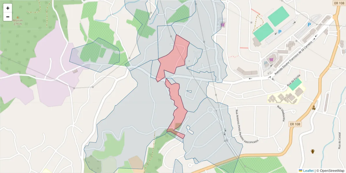 Mapa detalhado do código postal 4575-011 com limites, códigos postais vizinhos e agências dos correios