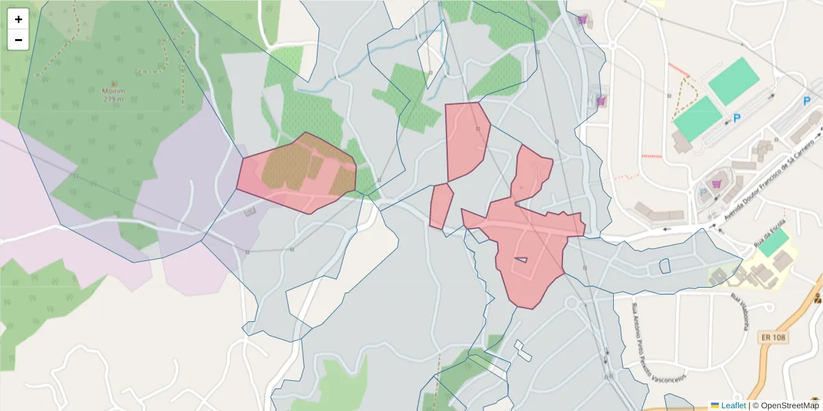 Mapa detalhado do código postal 4575-013 com limites, códigos postais vizinhos e agências dos correios