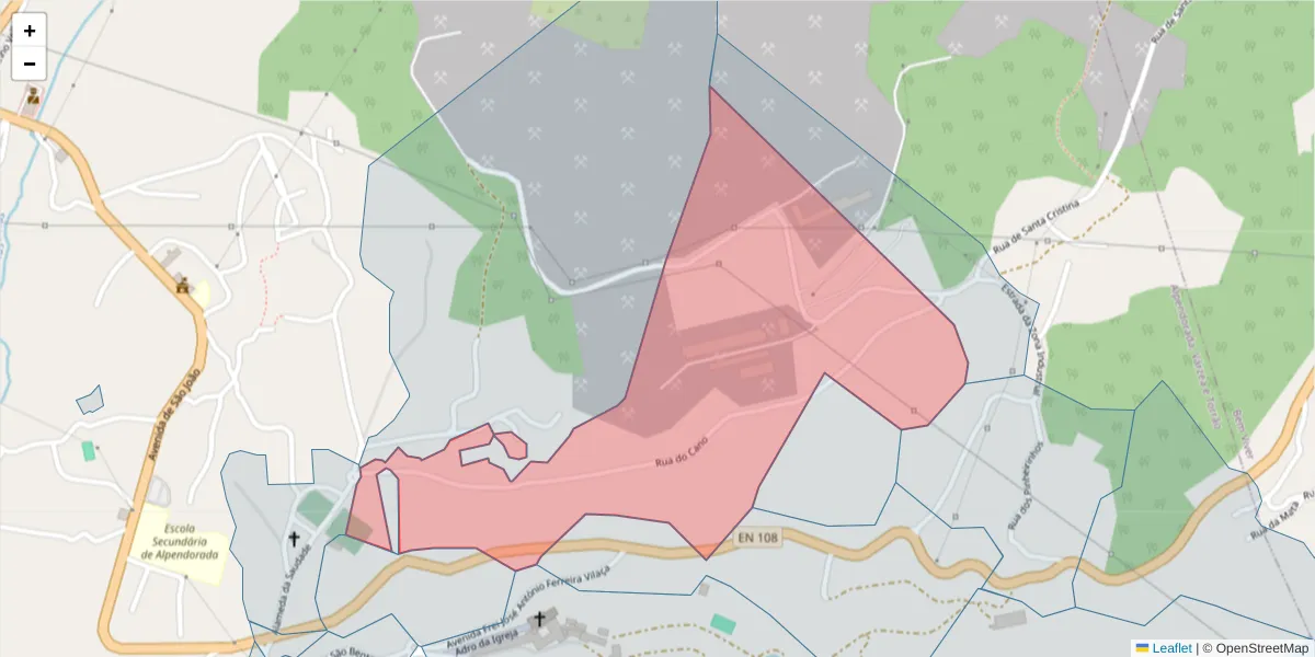 Mapa detalhado do código postal 4575-017 com limites, códigos postais vizinhos e agências dos correios
