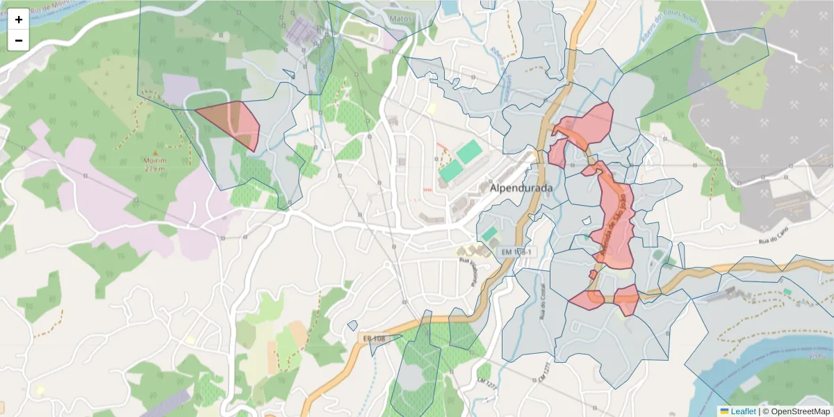 Mapa detalhado do código postal 4575-029 com limites, códigos postais vizinhos e agências dos correios
