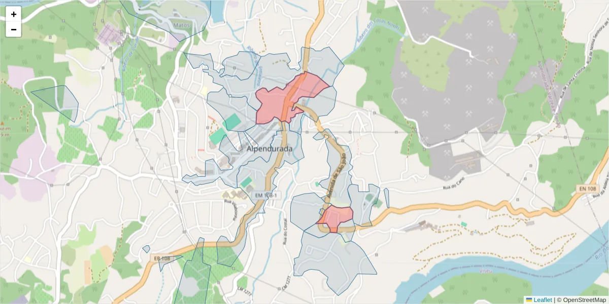 Mapa detalhado do código postal 4575-032 com limites, códigos postais vizinhos e agências dos correios