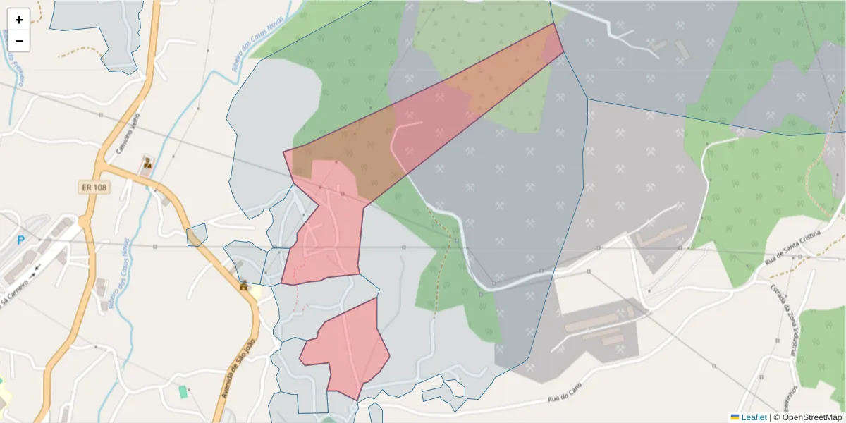 Mapa detalhado do código postal 4575-037 com limites, códigos postais vizinhos e agências dos correios
