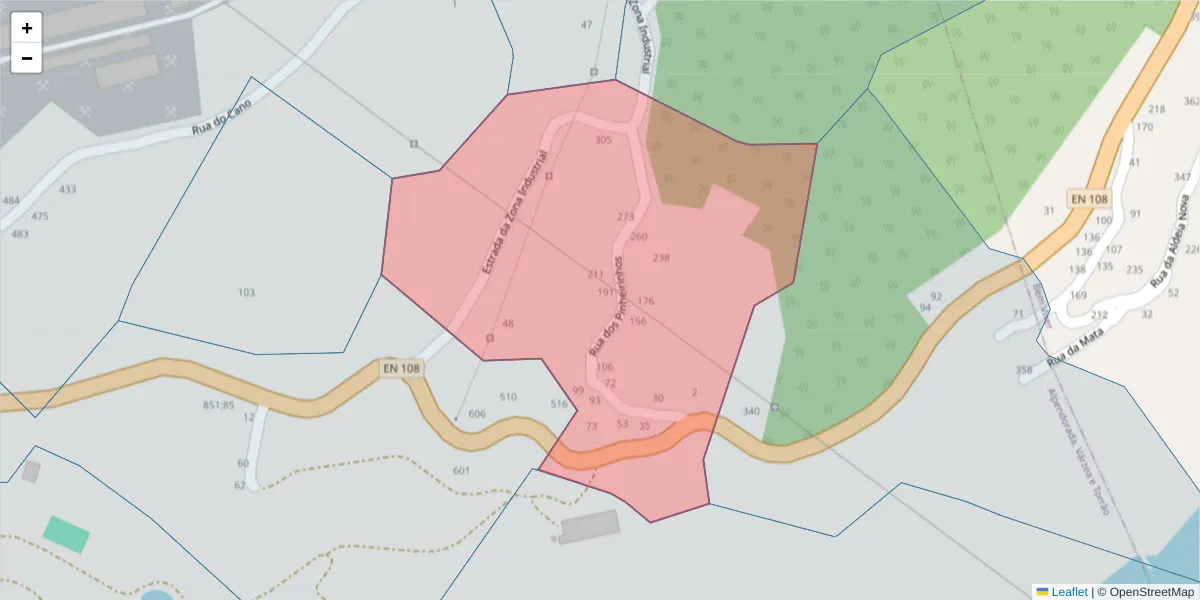Mapa detalhado do código postal 4575-041 com limites, códigos postais vizinhos e agências dos correios