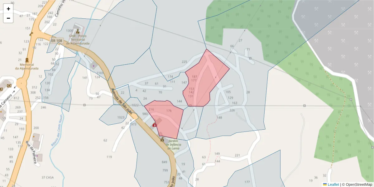 Mapa detalhado do código postal 4575-043 com limites, códigos postais vizinhos e agências dos correios