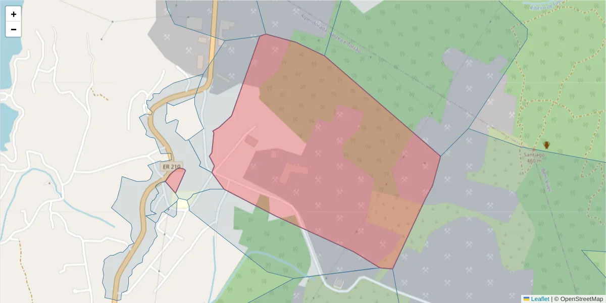 Mapa detalhado do código postal 4575-053 com limites, códigos postais vizinhos e agências dos correios