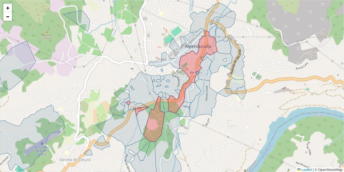 Mapa detalhado do código postal 4575-063 com limites, códigos postais vizinhos e agências dos correios