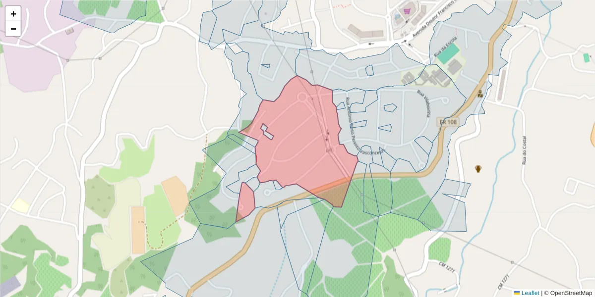 Mapa detalhado do código postal 4575-069 com limites, códigos postais vizinhos e agências dos correios