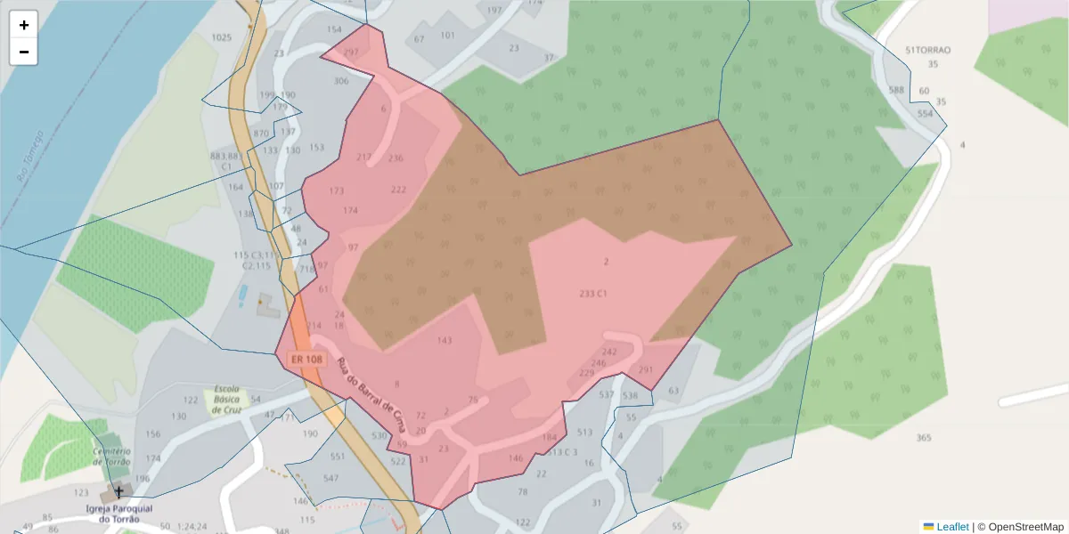 Mapa detalhado do código postal 4575-324 com limites, códigos postais vizinhos e agências dos correios