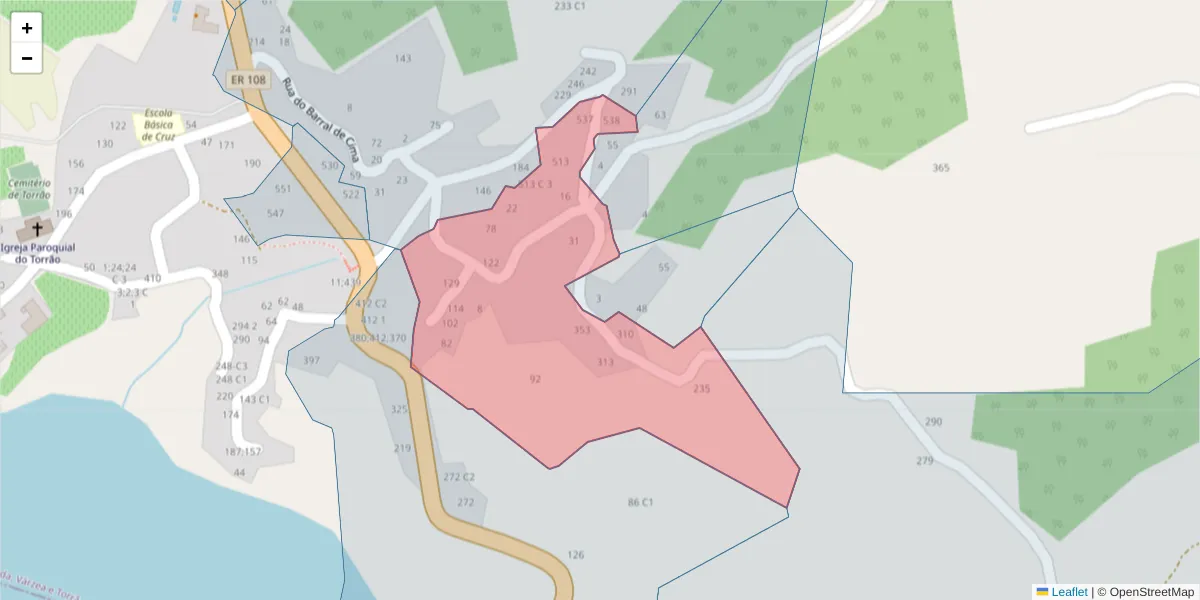 Mapa detalhado do código postal 4575-330 com limites, códigos postais vizinhos e agências dos correios