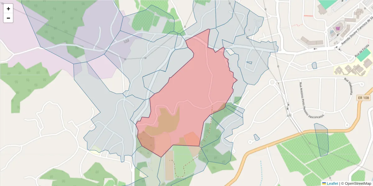 Mapa detalhado do código postal 4575-442 com limites, códigos postais vizinhos e agências dos correios