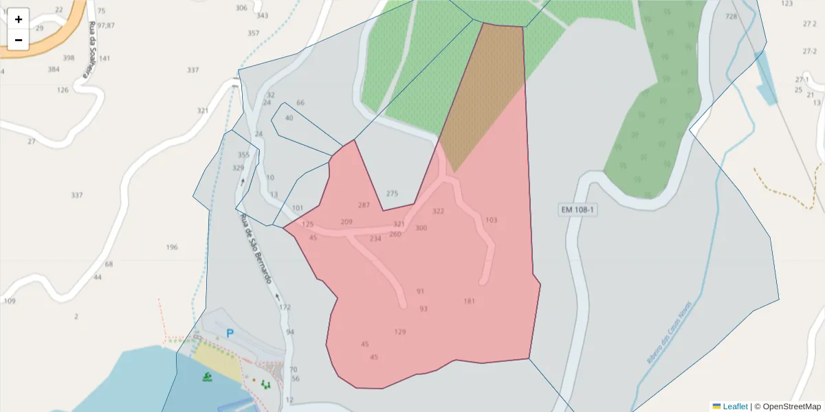 Mapa detalhado do código postal 4575-445 com limites, códigos postais vizinhos e agências dos correios