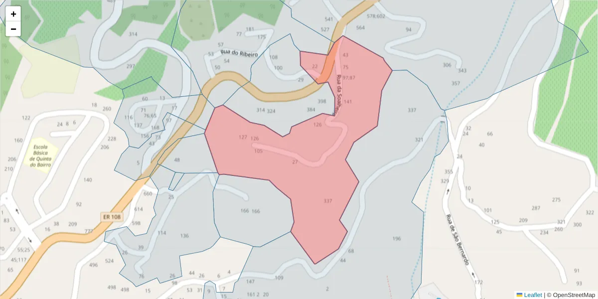 Mapa detalhado do código postal 4575-454 com limites, códigos postais vizinhos e agências dos correios