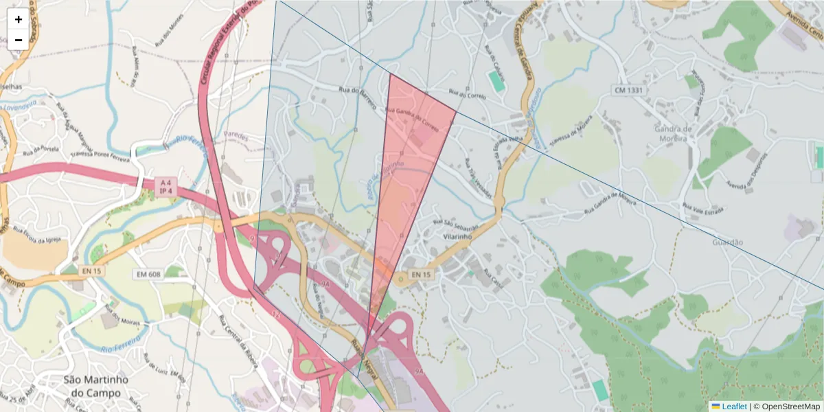 Mapa detalhado do código postal 4585-116 com limites, códigos postais vizinhos e agências dos correios