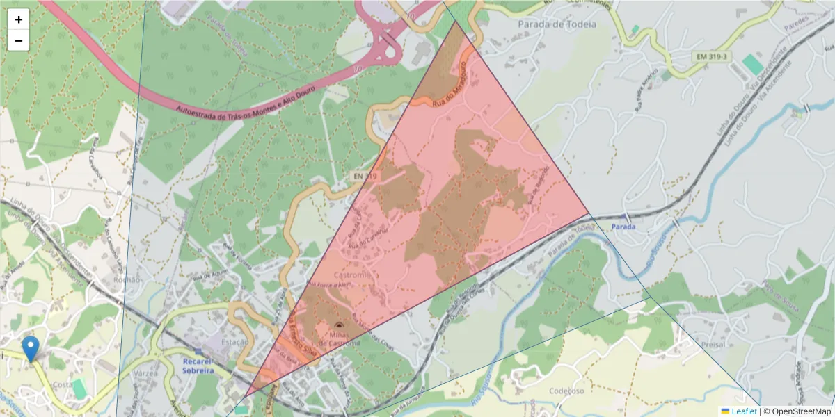 Mapa detalhado do código postal 4585-681 com limites, códigos postais vizinhos e agências dos correios