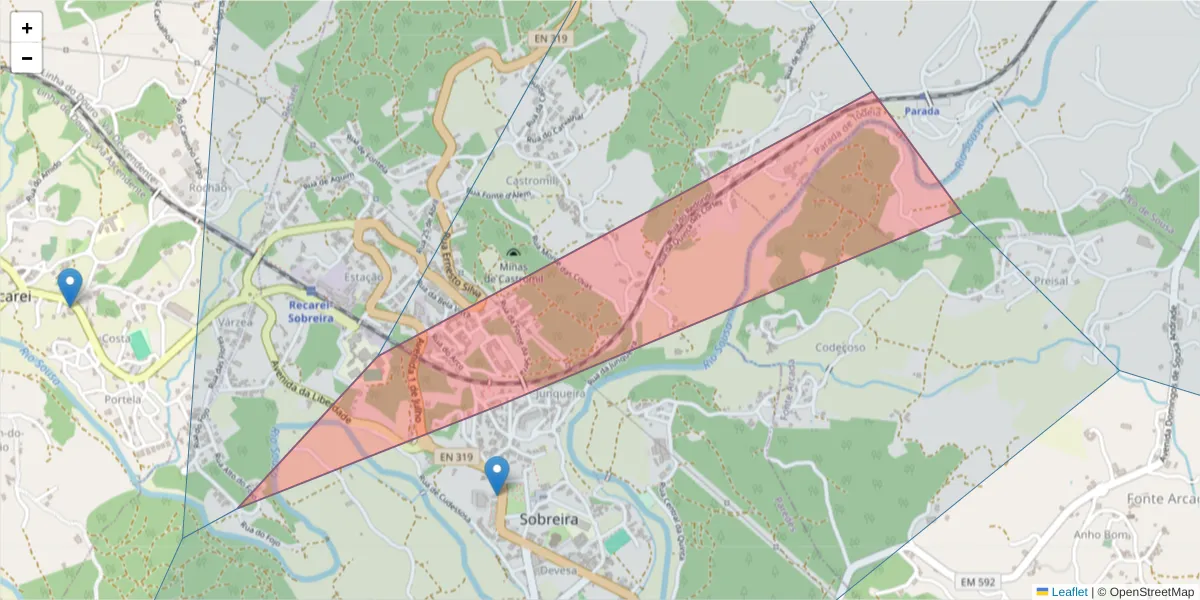 Mapa detalhado do código postal 4585-689 com limites, códigos postais vizinhos e agências dos correios