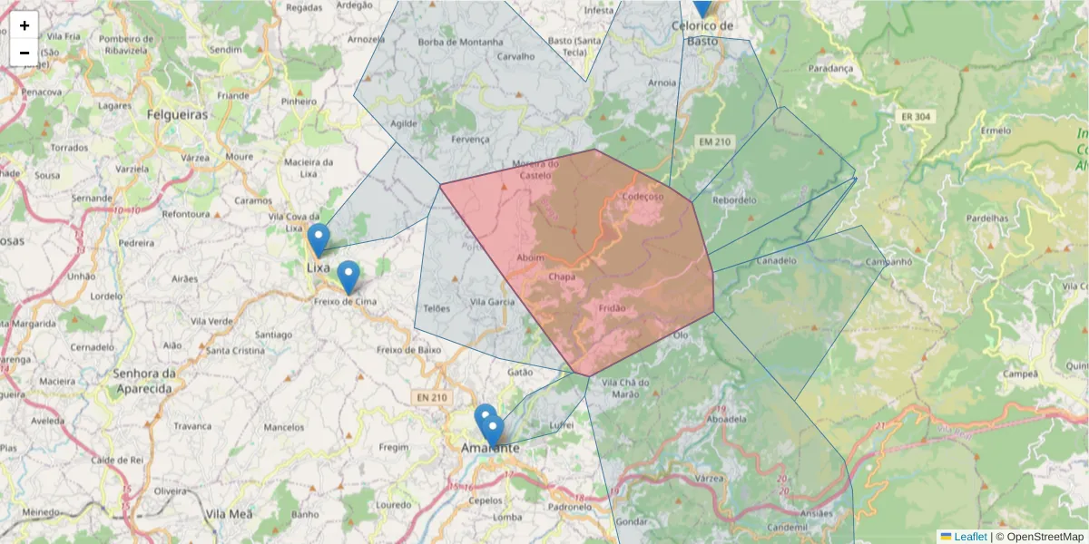 Mapa detalhado do código postal 4600-510 com limites, códigos postais vizinhos e agências dos correios