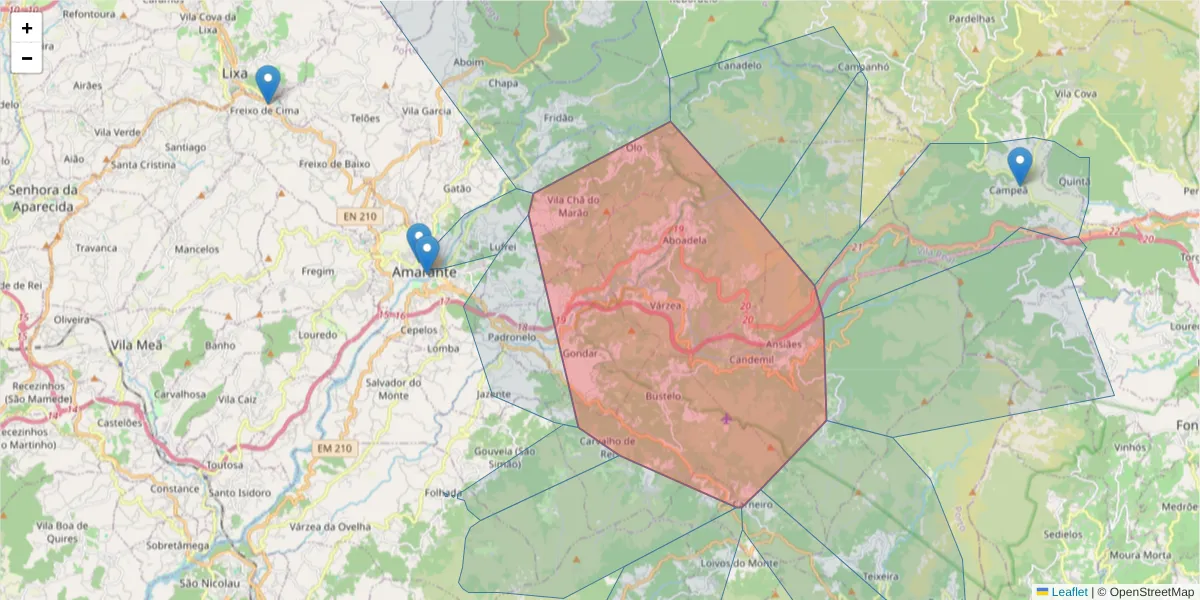 Mapa detalhado do código postal 4600-639 com limites, códigos postais vizinhos e agências dos correios