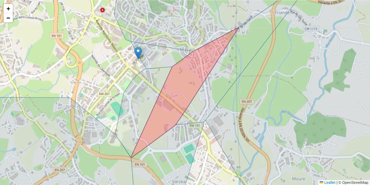 Mapa detalhado do código postal 4610-000 com limites, códigos postais vizinhos e agências dos correios
