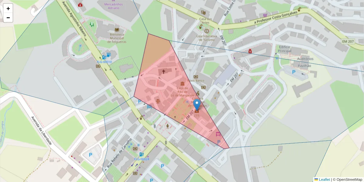 Mapa detalhado do código postal 4610-116 com limites, códigos postais vizinhos e agências dos correios