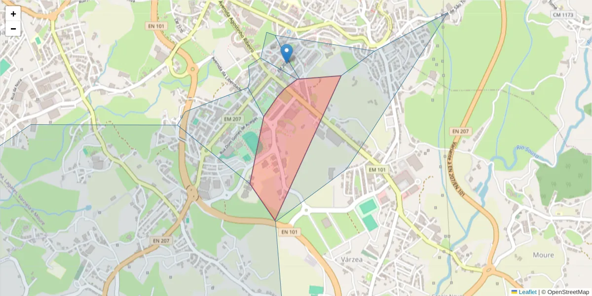 Mapa detalhado do código postal 4610-211 com limites, códigos postais vizinhos e agências dos correios