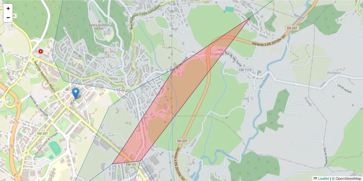 Mapa detalhado do código postal 4610-266 com limites, códigos postais vizinhos e agências dos correios