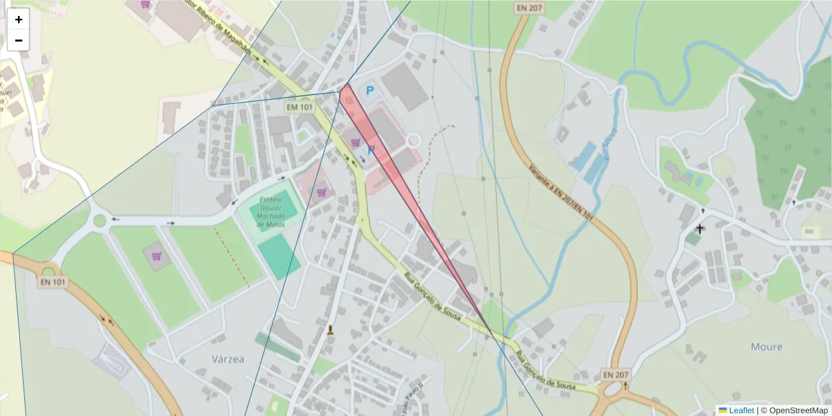 Mapa detalhado do código postal 4610-821 com limites, códigos postais vizinhos e agências dos correios