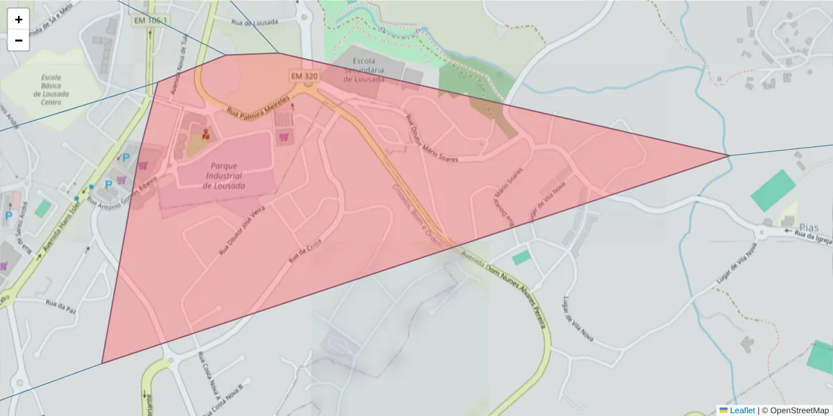 Mapa detalhado do código postal 4620-649 com limites, códigos postais vizinhos e agências dos correios