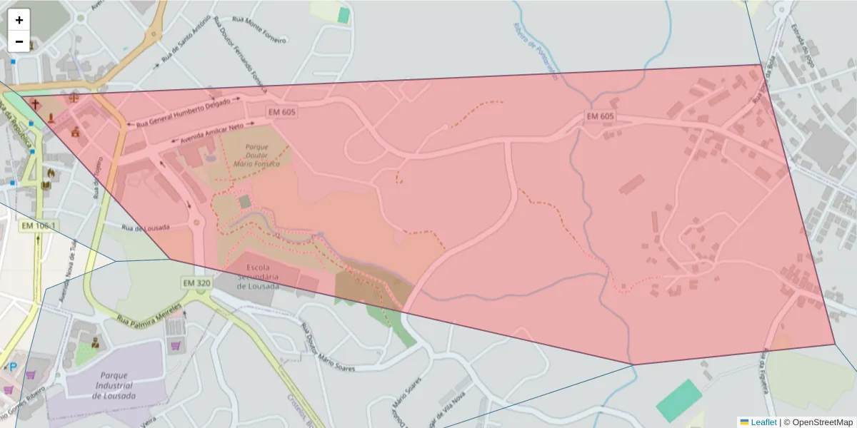 Mapa detalhado do código postal 4620-662 com limites, códigos postais vizinhos e agências dos correios